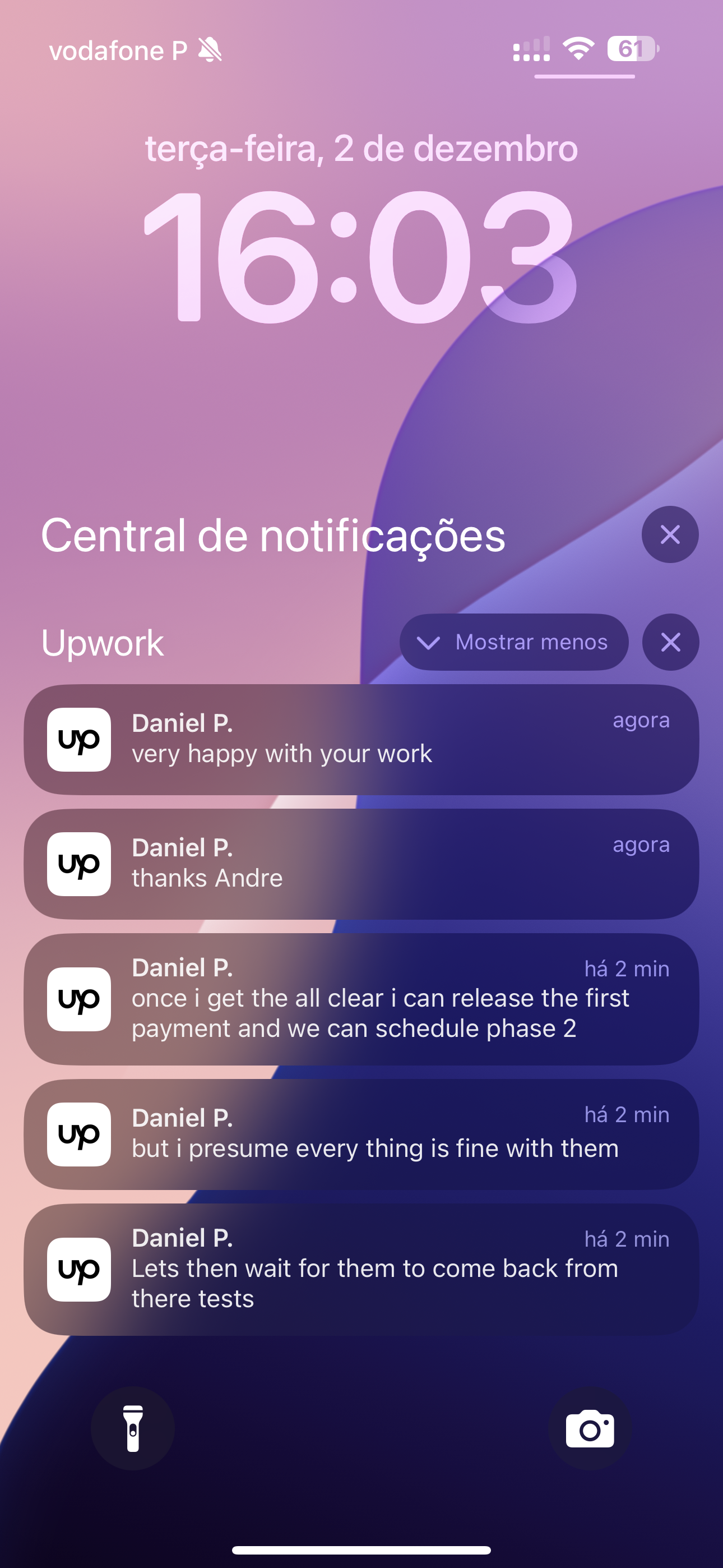Upwork message from Daniel P.